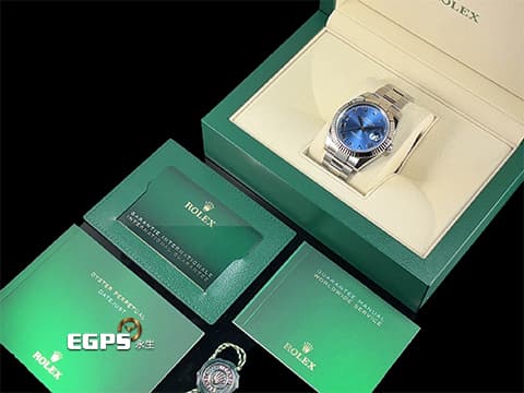 ROLEX 勞力士 Datejust 41 蠔式日誌型 126334 天藍色面盤 經典羅馬數字時標 DJ41 經典三角坑紋錶圈 2021年保卡 蠔式（Oyster）三節錶帶 自動上鍊 41mm