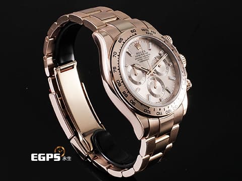 ROLEX 勞力士  Cosmograph Daytona 宇宙計時型 迪通拿 116505A 計時碼表 永恆玫瑰金&nbsp;停產絕版款式 日亮金色面盤 原廠鑲嵌方形鑽石時標&nbsp;2019年保卡&nbsp;自動上鍊 40mm