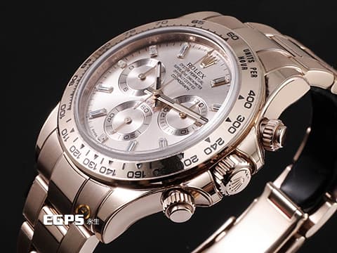 ROLEX 勞力士  Cosmograph Daytona 宇宙計時型 迪通拿 116505A 計時碼表 永恆玫瑰金&nbsp;停產絕版款式 日亮金色面盤 原廠鑲嵌方形鑽石時標&nbsp;2019年保卡&nbsp;自動上鍊 40mm
