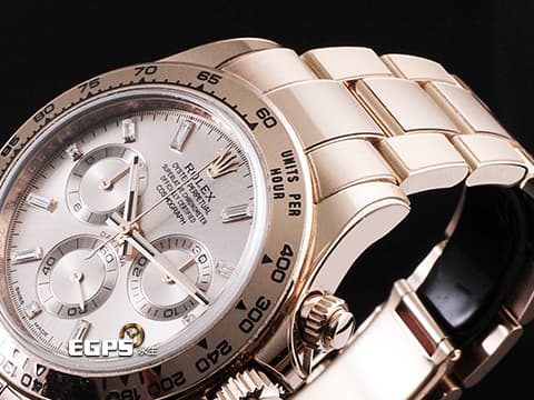 ROLEX 勞力士  Cosmograph Daytona 宇宙計時型 迪通拿 116505A 計時碼表 永恆玫瑰金&nbsp;停產絕版款式 日亮金色面盤 原廠鑲嵌方形鑽石時標&nbsp;2019年保卡&nbsp;自動上鍊 40mm