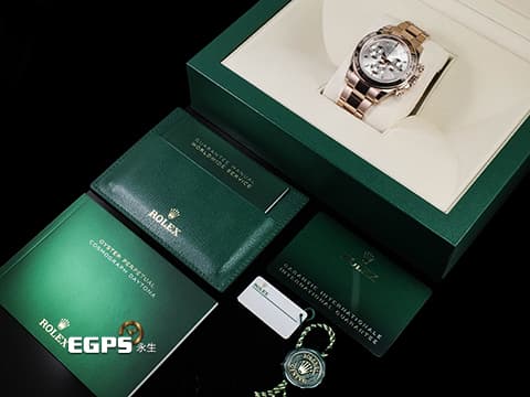 ROLEX 勞力士  Cosmograph Daytona 宇宙計時型 迪通拿 116505A 計時碼表 永恆玫瑰金&nbsp;停產絕版款式 日亮金色面盤 原廠鑲嵌方形鑽石時標&nbsp;2019年保卡&nbsp;自動上鍊 40mm