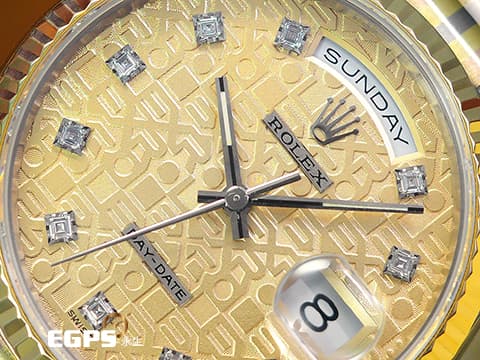 ROLEX 勞力士 Oyster Day-Date 36 蠔式 星期日曆型 18239BIC 原廠鑽石時標 金色紀念浮雕面盤 18239 BIC 罕見三色金錶帶 18K白金 18K黃金 玫瑰金 DD36 台灣公司貨 盒單齊全 自動上鍊 36mm