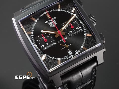 TAG HEUER 豪雅 MONACO 摩納哥系列 CBL2180 鈦金屬材質ＤＬＣ黑色 向1970年代珍罕的傳奇Moncao（摩納哥）腕錶全黑款致敬  2023年保卡 白色Super-LumiNova夜光塗層 計時碼錶 自動上鍊 39mm