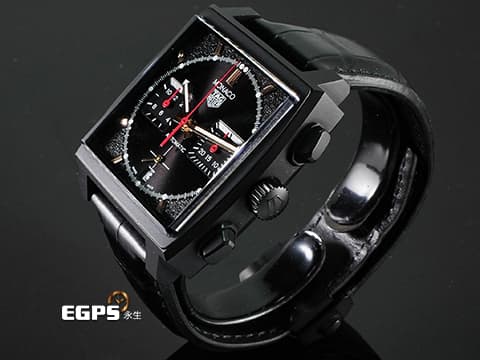 TAG HEUER 豪雅 MONACO 摩納哥系列 CBL2180 鈦金屬材質ＤＬＣ黑色 向1970年代珍罕的傳奇Moncao（摩納哥）腕錶全黑款致敬  2023年保卡 白色Super-LumiNova夜光塗層 計時碼錶 自動上鍊 39mm