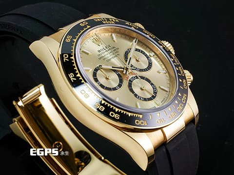 ROLEX 勞力士 Daytona 迪通拿 126518LN 計時碼表 18K黃金材質 金色面盤搭配黑色計時圈 陶瓷錶圈 最新4131機芯 快調延展錶扣 2024年保卡 126518 LN 歡迎各錶友以 PP、AP、勞力士 來店交換，本店將以最高價評估～ 賽車錶 自動上鍊 40mm