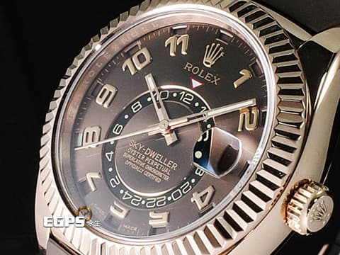 ROLEX 勞力士 Sky-Dweller 天行者 326135 年曆錶 沙羅系統 玫瑰金  巧克力面盤   絕版稀少的阿拉伯數字時標 2016年保卡  自動上鍊 42mm