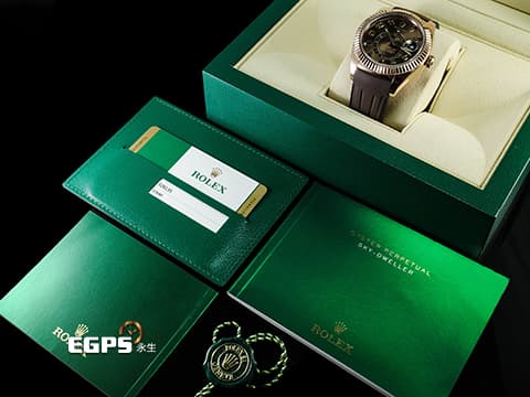 ROLEX 勞力士 Sky-Dweller 天行者 326135 年曆錶 沙羅系統 玫瑰金  巧克力面盤   絕版稀少的阿拉伯數字時標 2016年保卡  自動上鍊 42mm