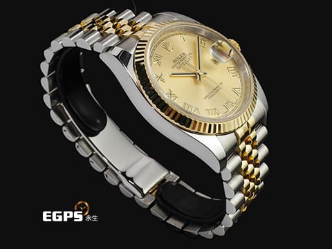 ROLEX 勞力士 DateJust DJ36 116233 18K黃金&amp;不鏽鋼材質 半金款 香檳金色面盤 立體羅馬數字時標&nbsp;2016年保卡&nbsp;自動上鏈 36mm
