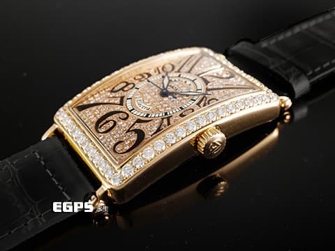 Franck Muller 法蘭穆勒 FM錶 Long Island系列 1000SC 矩形&nbsp;精鑲鑽框、滿天星面盤 玫瑰金&nbsp;經典阿拉伯數字時標&nbsp;自動上鍊&nbsp;43x31mm
