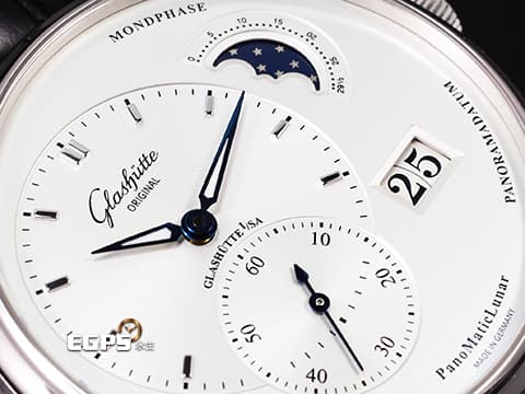 GLASHUTTE ORIGINAL 格拉蘇蒂 Pano PanoMaticLunar 1-90-02-42-32-05 不鏽鋼材質 偏心月相 德式經典大日期窗 透明底蓋 雙鵝頸  2023保單 商務菁英，低調穩重的選擇  自動上鍊 40mm