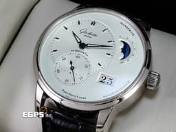 GLASHUTTE ORIGINAL 格拉蘇蒂 Pano PanoMaticLunar 1-90-02-42-32-05 不鏽鋼材質 <font color=#ffff00>偏心月相 德式經典大日期窗 透明底蓋 雙鵝頸</font> <font color=#FF0000> 2023保單 商務菁英，低調穩重的選擇 </font> 自動上鍊 40mm