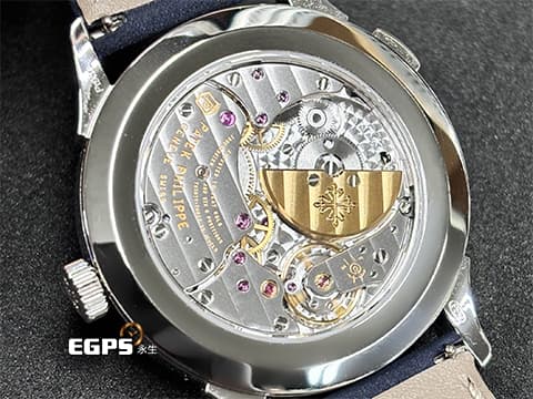 Patek Philippe PP 百達翡麗 5230P-001 PT950鉑金材質 5230 P 世界時間 日夜顯示 藍色編織波紋圖案面盤 Calatrava Cross折疊帶扣 PP世界時區 停產款 2022年保單  PP印記  此錶歡迎各路錶友以PP、AP、勞力士 來店交換，本店將以最高價評估～ 自動上鍊 38.5mm