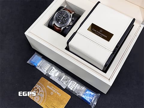 Carl F. Bucherer 寶齊萊 Manero 馬利龍系列 00.10919.08.33.01 不鏽鋼材質 自製天文台認證機芯 飛返計時碼表 古典優雅氣質黑面盤搭配鱷魚皮錶帶 2022年保卡 台灣公司貨 附原廠全新鏈帶  自動上鍊 43mm