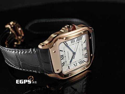 CARTIER 卡地亞 Santos de Cartier 山度士 大型款 WGSA0019 經典藍鋼指針 鑲嵌藍色尖晶石錶冠&nbsp;玫瑰金材質 大三針&nbsp;2026年保卡「QuickSwitch」錶帶快拆系統&nbsp;自動上鍊 40mm