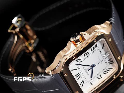 CARTIER 卡地亞 Santos de Cartier 山度士 大型款 WGSA0019 經典藍鋼指針 鑲嵌藍色尖晶石錶冠&nbsp;玫瑰金材質 大三針&nbsp;2026年保卡「QuickSwitch」錶帶快拆系統&nbsp;自動上鍊 40mm