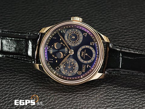 IWC 萬國 Portugieser Perpetual Calendar 葡萄牙 IW503702 18K Armor Gold材質錶殼 萬年曆 月相盈虧 七日鍊 曜石黑面盤&nbsp;2024年保卡 台灣公司貨 僅試戴極新品&nbsp;自動上鍊 44.2mm