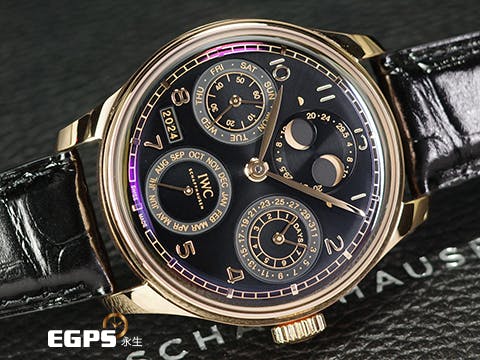 IWC 萬國 Portugieser Perpetual Calendar 葡萄牙 IW503702 18K Armor Gold材質錶殼 萬年曆 月相盈虧 七日鍊 曜石黑面盤&nbsp;2024年保卡 台灣公司貨 僅試戴極新品&nbsp;自動上鍊 44.2mm