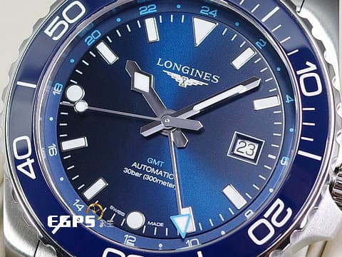 LONGINES 浪琴 Hydro Conquest GMT 康卡斯 深海征服者 L38904966&nbsp;藍色陶瓷錶圈 藍色面盤 藍水鬼&nbsp;浪鬼 兩地時區 不鏽鋼 2025年保單 潛水錶 自動上鍊 43mm
