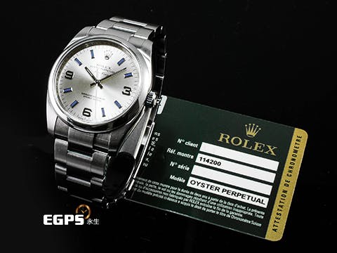 ROLEX 勞力士 Oyster Perpetual Air-King 114200 蠔式恆動 空中霸王 藍色柱狀時標 自動上鏈 34mm