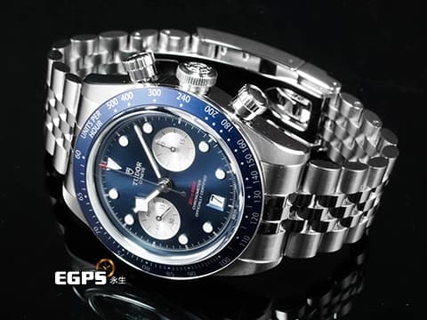 TUDOR 帝舵 Heritage Black Bay Chrono 碧灣 79360B-0002 計時碼錶 最新款「帝舵藍」錶面、錶圈  79360 B 不鏽鋼 專賣店限定款 2024年保卡 最新款五節錶帶搭配快速調節「T-fit」折疊扣 自動上鍊 41mm