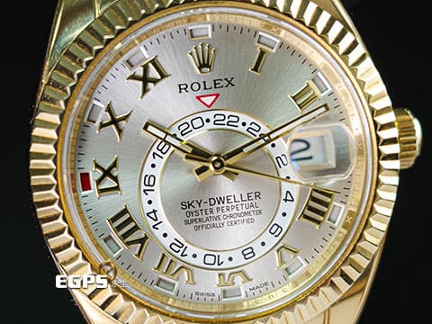 ROLEX 勞力士 Sky-Dweller 326138 天行者 沙羅裝置 年曆錶 黃K金材質  絕版羅馬數字面盤   相當少量的原廠深綠色錶盒，物以稀為貴，光這獨特的錶盒就值得珍藏！  自動上鏈  42mm