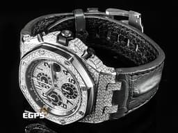 Audemars Piguet 愛彼 AP錶 Royal Oak Offshore 26470ST 皇家橡樹離岸型 <font color=#ffffff>灰熊 原廠絕版灰色鱷魚背棘錶帶 </font> ROO 計時碼錶 <font color=#FF0000>精鑲鑽石錶圈、漫天星面盤、錶耳</font> 自動上鏈 42mm