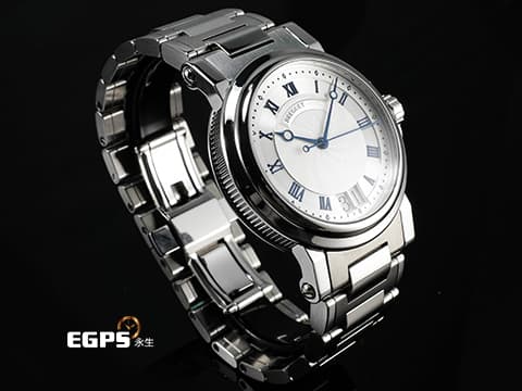BREGUET 寶璣 Marine Big Date 5817 航海系列 航海家 5817ST/12/SM0 銀白色雕紋面盤&nbsp;藍鋼寶璣式指針、羅馬數字時標 大日期窗 不鏽鋼&nbsp;2023年已送原廠保養 自動上鍊 潛水錶 39mm