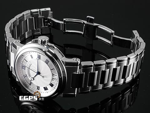 BREGUET 寶璣 Marine Big Date 5817 航海系列 航海家 5817ST/12/SM0 銀白色雕紋面盤&nbsp;藍鋼寶璣式指針、羅馬數字時標 大日期窗 不鏽鋼&nbsp;2023年已送原廠保養 自動上鍊 潛水錶 39mm