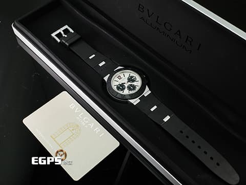 BVLGARI 寶格麗 Bulgari Aluminium系列 103383 鋁合金+鈦金屬材質 熊貓面盤 BB40ATCH 黑色橡膠刻度錶圈 計時碼表 2023年台灣公司貨 自動上鍊 40mm