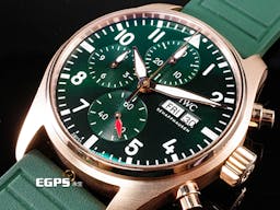 IWC 萬國錶 Pilot`s Chronograph 41 飛行員 18K玫瑰金材質 計時碼表 IW388110 <font color=#4cc844>綠色面盤</font> 飛行錶 <font color=#FF0000>最新EasX-CHANGE錶帶更換系統 2024年保卡 星期日期顯示</font> 自動上鍊 41mm