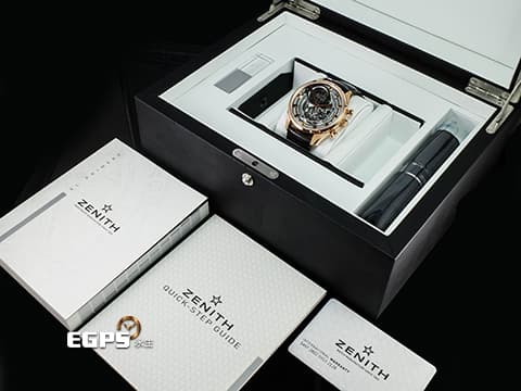 ZENITH 真力時 El Primero 系列 18.2281.4035/98.C713 18K玫瑰金材質 2020年保卡 台灣公司貨 錶友蒐藏未使用品 限量150支 新錶參考訂價：2,250,850元 陀飛輪 鏤空面盤  自動上鍊 45mm