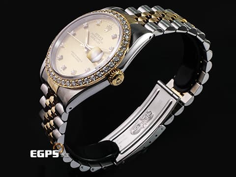 ROLEX 勞力士 DATEJUST 16233 經典蠔式日誌型 自動上鍊 黃K金半金款 原鑲十鑽面盤 精鑲鑽圈 自動上鍊 36mm