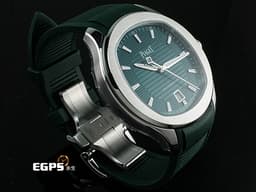 PIAGET 伯爵 Piaget Polo Date G0A48022 不鏽鋼材質 <font color=#FF0000>2024年保單 保有部分原廠膠膜 </font> <font color=#49ca42>綠色雕紋面盤 百搭易襯、標誌性的枕形錶殼造型</font>  自動上鍊 42mm