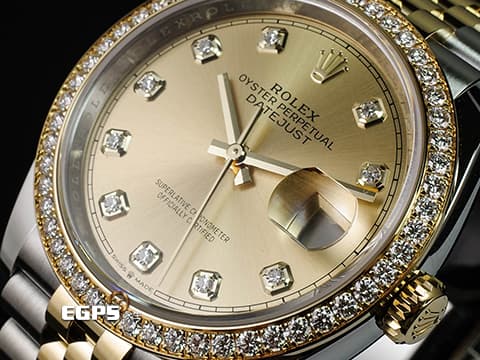 ROLEX 勞力士 DATEJUST 蠔式日誌型 126283 半金款 126283RBR 2024年保單 紀念型 五珠鏈帶 超夯香檳色面盤 原廠鑲鑽錶圈 原廠鑲鑽時標  自動上鍊 36mm