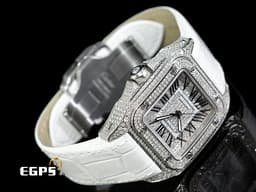 CARTIER 卡地亞 Santos 100 山度士 中型款 精鑲鑽石 <font color="#FF0000">錶殼、錶腹、錶冠，精鑲嵌滿滿高等級天然美鑽 、滿天星鑽石面盤</font> 自動上鍊 36mm