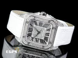 CARTIER 卡地亞 Santos 100 山度士 中型款 精鑲鑽石 <font color="#FF0000">錶殼、錶腹、錶冠，精鑲嵌滿滿高等級天然美鑽 、滿天星鑽石面盤</font> 自動上鍊 36mm