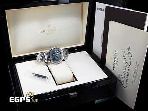 Patek Philippe 百達翡麗 PP錶 Nautilus 鸚鵡螺 5712/1A 金鷹 漸層藍色面盤 5712 不鏽鋼材質 鍊帶款  2021年保單 PP印記 動能顯示 月相盈虧 自動上鏈 40mm