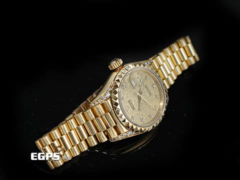 ROLEX 勞力士錶 Datejust 69188 原鑲十鑽面盤 原鑲鑽腳 18K黃金材質 蠔式女錶 自動上鍊 26mm