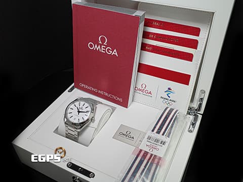 OMEGA 歐米茄 Seamaster 海馬 Aqua Terra 150系列 Beijing 2022 Winter Olympics 北京冬季奧運 52210412104001 特殊雷射雕刻白色陶瓷面盤 獨特的冰霜裝飾紋理生動呈現冬季賽事主題 不鏽鋼 同軸擒縱 2022年台灣公司貨 自動上鍊 41mm