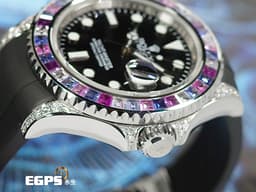 ROLEX 勞力士 Yacht-Master 116622 蠔式 遊艇名仕型 不鏽鋼材質 <font color=#e598e6> 精鑲126679SABR 獨特寶石框、鑽石錶耳、客製化黑色面盤</font> <font color=#ff0000>搭配客製化黑色橡膠錶帶 可換回不銹鋼鍊帶</font> 自動上鍊 40mm