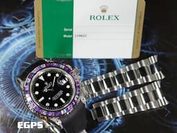 ROLEX 勞力士 Yacht-Master 116622 蠔式 遊艇名仕型 不鏽鋼材質 <font color=#e598e6> 精鑲126679SABR 獨特寶石框、鑽石錶耳、客製化黑色面盤</font> <font color=#ff0000>搭配客製化黑色橡膠錶帶 可換回不銹鋼鍊帶</font> 自動上鍊 40mm