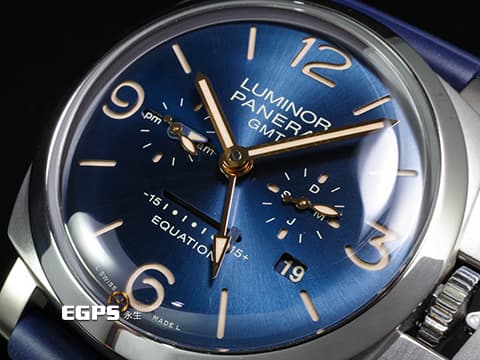 PANERAI 沛納海 Luminor 1950 PAM670 PAM00670 GMT 8日鏈 鈦金屬材質 時間時差顯示功能 月份、日期顯示 第二時區日夜顯示 藍色放射紋面盤  Equation of Time 時間等式 2017年保單 台灣公司貨 配件齊全 動力儲存顯示 手動上鏈 47mm