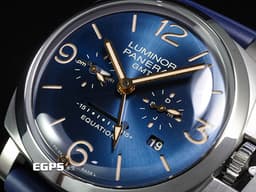 PANERAI 沛納海 Luminor 1950 PAM670 PAM00670 GMT 8日鏈 鈦金屬材質 <font color=#ffff00>時間時差顯示功能 月份、日期顯示 第二時區日夜顯示</font> <font color=#46bed7>藍色放射紋面盤</font> <font color=#FF0000> Equation of Time 時間等式 2017年保單 台灣公司貨 配件齊全</font> 動力儲存顯示 手動上鏈 47mm