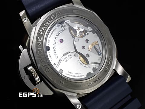PANERAI 沛納海 Luminor 1950 PAM670 PAM00670 GMT 8日鏈 鈦金屬材質 時間時差顯示功能 月份、日期顯示 第二時區日夜顯示 藍色放射紋面盤  Equation of Time 時間等式 2024年保卡  動力儲存顯示 手動上鏈 47mm