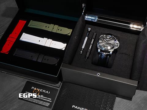 PANERAI 沛納海 Luminor GMT PAM1971 PAM01971 三日鍊 兩地時間 小秒針 不鏽鋼材質 慶祝阿聯酋成立50周年 紀念限定款 限量200支 黑色放射紋面盤  2022年保卡 自由搭配原廠四色錶帶  自動上鍊 44mm