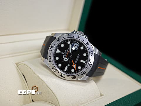 ROLEX 勞力士 Explorer II 蠔式 探險家二號 216570 黑色面盤 探二 橘色兩地時間指針 GMT 不鏽鋼 搭配Rubber B橡膠錶帶，2021年新式綠卡 自動上鍊 42mm