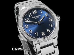 PATEK PHILIPPE 百達翡麗 PP錶 Twenty~4 7300/1200A-001  <font color=#4169e1>藍色日輝紋面盤</font> 不鏽鋼材質 <font color=#FF0000> 新式摺疊帶扣 2025年保單 原鑲鑽錶</font> 自動上鍊 36mm