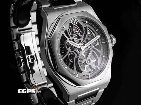 Girard-Perregaux 芝柏 GP錶 Laureato Skeleton 桂冠系列 81015-11-001-11A 經典八角形錶圈&nbsp;鏤空面盤&nbsp;不鏽鋼材質&nbsp;2023年台灣公司貨&nbsp;自動上鍊 42mm