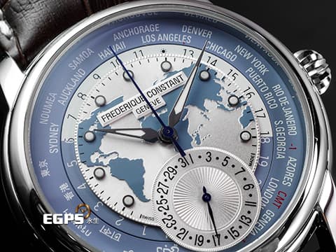 Frederique Constant 康斯登 Manufacture FC-718LWBWM4H6 淺藍色 壓花和放射紋路世界時區面盤 九種語言世界時區  2022年保單 康斯登世界時區10週年紀念款 限量100支 自動上鍊 42mm