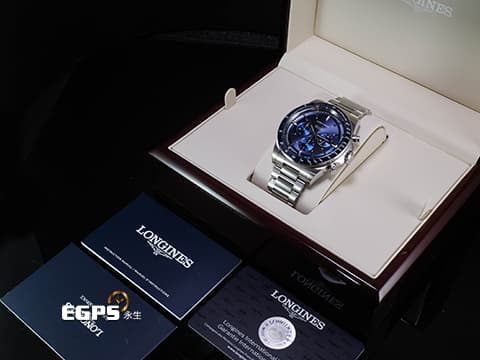 LONGINES 浪琴 Conquest Chronograph 康卡斯 征服者 L38354926 不鏽鋼材質 藍色面盤搭配藍色陶瓷錶圈 2024年保單 自動上鍊 42mm